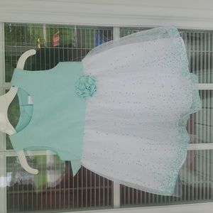 George white and teal tulle dress. 18M. Like new.